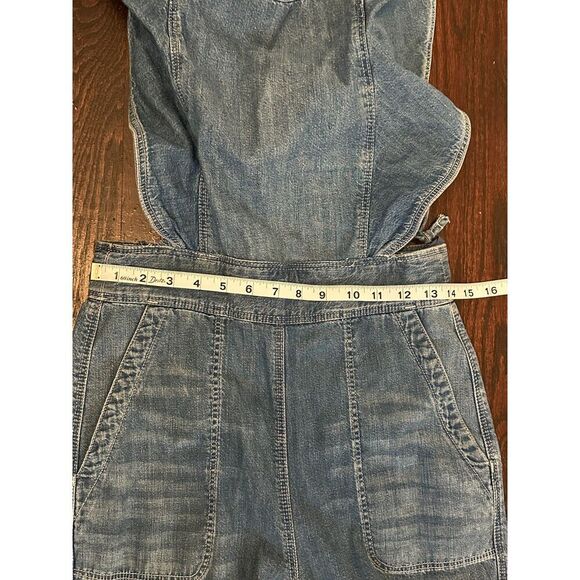 La Vie Rebecca Taylor Ruffle 100% Cotton Denim Jumpsuit  Side Cutout Size Small - Picture 7 of 13